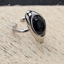 Cluster Rings 925 Silver Open Finger Ring Black Stone Irregular Punk Geometric Stackable For Women Girl Jewellery Gift Dropship Wholesale