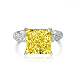 Cluster Rings European And American Selling High Jewellery Sterling Silver Rhodium Plated Cut Square Yellow Wedding