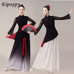 Stage Wear Classical Dance Costume Elegant Zen Exercise Clothing Black And White Gradient Colour Modern Clothes