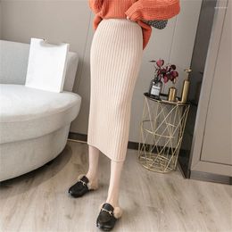 Skirts 2024 Korean Autumn Winter Thick Women Knitted Female High Waist Office Ladies Elastic Knitting Midi Length Skirt