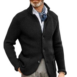 Knitted Mens Cardigan High Quality Button Mock Neck Sweater for Men Winter Fashion Suit Standing Collar Slimming Cardigans 240130