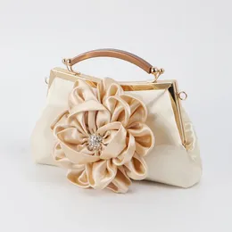 Evening Bags Retro Satin Wedding For Women Elegant Fashion Bridal Clutches Crystal Silk Flower Handbags With Chain Shoulder