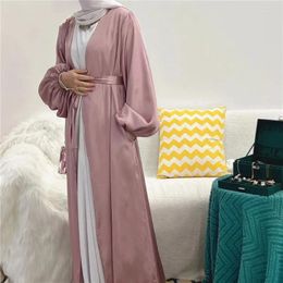 Ethnic Clothing Turkey Satin Abaya Kimono Puff Sleeve Open Abayas For Women Dubai 2024 Muslim Hijab Dress Modest Islamic Kaftan