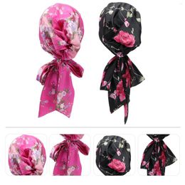 Berets 2 Pcs Bow Tie Miss Curly Hair Toppers Women Silk Head Wrap Sleeping Chemotherapy