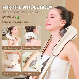 Foreverlily Neck And Shoulder Massager Wireless Back Shiatsu Kneading Cervical Muscle Relaxing Massage Shawl 240118
