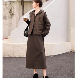 Casual Dresses High-grade Waistcoat Dress Set Women's Spring And Autumn Temperament Knitted Korean Style Two-piece Suit
