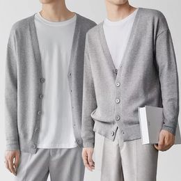 Men Cashmere Wool V neck Cardigan Casual Knit Business Coat Autumn Winter Youth Versatile Warm Men Jacket 240118