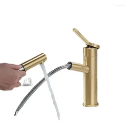 Bathroom Sink Faucets Nordic Simple Light Luxury Brushed Gold Pull Rotating Copper Wash Basin And Cold Faucet Table