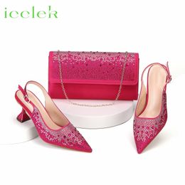 Selling Fashionable Fuchsic Colour Pointed Toe Shoes Matching Bag Set For Offices Ladies Party in Dress 240130