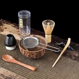 4-7pcs el yapımı ev kolay temiz hindistancevizi matcha çay seti alet standı kit kase çırpma scoopbirthday hediye töreni mutfak malzemeleri 240130