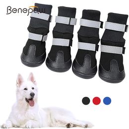 Benepaw Waterproof Dog Boots Winter Reflective Pet Shoes Outdoor AntiSlip Snow Booties Paw Protector For Medium Large Dogs 240119