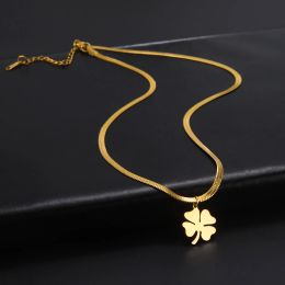 Skyrim Four Leaf Clover Women Necklace Stainless Steel Gold Colour Snake Chain Choker for Women Girls Fashion Jewellery Wholesale