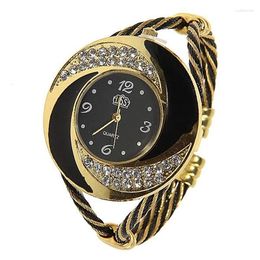 Wristwatches Ladies Quartz Watch CUSSI Rhinestone Retro Wristwatch Female Women Fashion Vintage Styling Ribbon Thin Band Clock