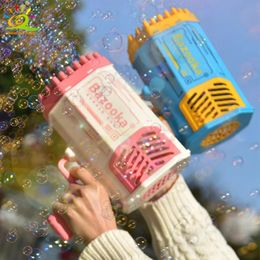 HUIQIBAO Bazooka Bubble Gun Rocket 69 Holes Bubbles Machine Summer Automatic Soap Blower With Light Toys For Kids Children Gift 240202