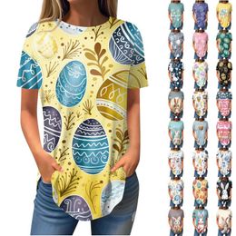 Women's T Shirts Fashion Casual Positive Shoulder Round Neck Easter Print Short Sleeve Pullover T-Shirt Top Roupas Feminina