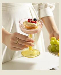 Wine Glasses Creative Multicoloured Goblets Ice Cream Dessert Cups Pudding Bowls Household Milk Juice Drinking Breakfast Dinner