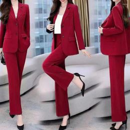 Women's Two Piece Pants Womens Suits Fashion Single Buttons Business Blazer Solid Casual Coat Trousers 2 Pcs Set Office Ladies Wear Wide-Leg