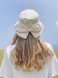 Berets 2024 Summer And Autumn Big Brim Fisherman Hat Women's Cotton Linen Round Dome Bow Foldable Sun Hats Tide