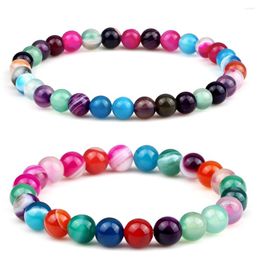 Strand Charm 6 8MM Striped Agate Elastic Thread Bead Bracelet Women Colored Natural Stone Pulseras Jewelry Handmade Chain Gift For Girl