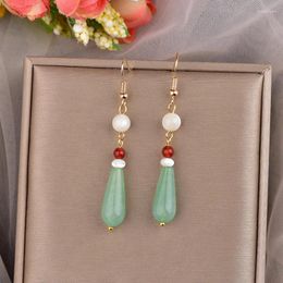 Dangle Earrings Real Green Jade Water Drop Designer Natural Jewelry Gemstone Amulet Gift Accessories 18K Gold Plated Charm Women