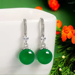 Dangle Earrings Green Real Jade Bead Natural Jewelry Gifts Women Designer Energy Gemstone 925 Silver Vintage Gift Amulet Fashion