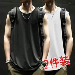 Men's Tank Tops 2 PCS Summer Mesh Ice Silk Mens Sleeveless Top Solid Casual Vest Undershirts O-neck Gym Clothing Tees Quick Drying