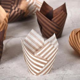 Baking Tools 100Pcs Cupcake Paper Cups Muffin Cup Stripe Tulip Shape Oil Proof Decorating Wrap Liner