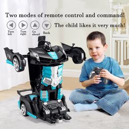 2IN1 Electric RC Car Transformation Robots One-key Deformation Car Outdoor Remote Control Sports Car Model Children Boys Toys 240130