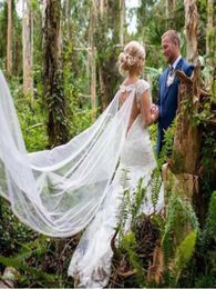 Elegant Bridal Cape Lace Edge Wedding Cloak Veil White Ivory Long Tulle Shawl Lady Shrug1553010