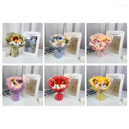 Decorative Flowers Crochet Flower Bouquet Handwoven Ornaments Art Crafts For Festival Holiday Year Party Decoration 87HA