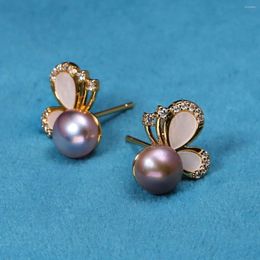 Stud Earrings A Pair Fashion Natural Freshwater Pearls Butterfly Flowers Baroque Jewellery Exquisite Tricolour Lady Gifts