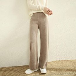 Women's Pants Wool Knit Long Trouser Woman's Winter Casual Wide Leg Elastic Mid-Waist Rolled-Hem Trousers Full Length