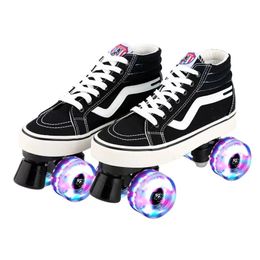 Professional Adult Double Row Roller Skates Unisex Canvas Shoes Patins Sliding Inline Quad Sneakers Training 4-Wheel Size 35-46 240127