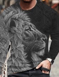 Mens T Shirts Vintage Animal Lion Long Sleeve Tops Autumn Sweatshirt Graphic Casual Hip Hop Fashion Clothing Oneck Tshirts 240130