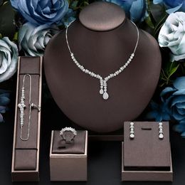 Necklace Earrings Set 2024 4-piece Cubic Zirconia Bridal Jewellery Women's Neck Wedding Party Gifts