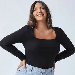 Plus Size Square Neck Spring Autumn Elegant Top Women Long Sleeve Black Sheath Blouse Female Large Size Sexy T Shirt 5XL 6XL 7XL 240202