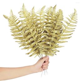 Decorative Flowers 12Pcs Simulated Leaves Golden Silver Color Decor For Christmas Weddings