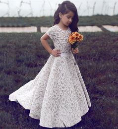 Country lace First Communion Dress Puffy Lace jewel neck floor length cap sleeves A line princess Flower Girl Dresses birthday Pag5327432