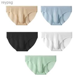 Underpants 5 Pairs/Lot Mens Ice Silk Briefs Summer Transparent Seamless Sexy Quick-drying Trendy Breathable Underwear Ultra-thin Panties YQ240214