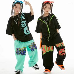 Stage Wear Children Jazz Hip Hop Clothing Loose Street Dance Costume Summer Cotton Black T Shirt Pants Girls Boys Performance BL10364