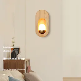 Wall Lamp Modern Bedroom Bedside Living Room Lighting El Sconce Aisle Kitchen Decorative Light Fixture Nordic LED Solid Wood