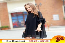 Big Girls Dress Age 10 12 years Summer Chiffon Dress Flare Sleeve Black Dress For Little Girl Size 6 7 8 9 Teenage Girls Clothes Y4498266