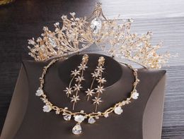 Luxurious Gold Bridal Jewellery Set Three Piece Crown Earring Necklace Jewellery Wedding Accessories Ladies Party Accessories Tiaras2953102