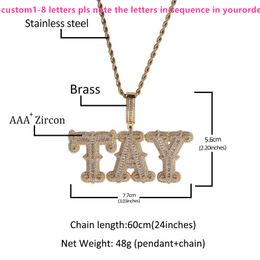 Iced Out Pendant Custom Name Pendant Necklace for Men Women Prong Setting CZ Zircon Letters Necklaces Hip Hop Jewellery Stainless Steel Chain 24 Inch