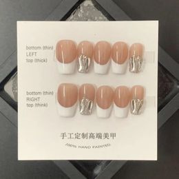 Handmade Pink Press on Nails Korean Star Nails Reusable Medium-length Fake Nails Design Full Cover Artificial Manicuree Wearable 240129