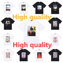 Street Trend Purple Printed Brands 2024SS High Quality Cotton Loose Short Sleeved T-shirt for Men and Women Spring summer Unisex Classic Fashion