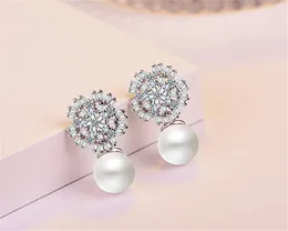 Stud Earrings Shining White Zircon Spherical Pearls Earings Fashion Jewellery Aretes De Mujer Modernos 2024