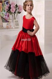 Lovely Black and Red Flower Girl Dresses for Wedding Ball Gown Tutu Crew Floor Length 2019 Cheap Little Girls Party Birthday Commu3244700