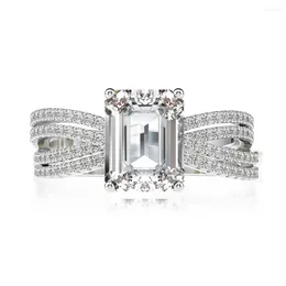 Cluster Rings Karloch 925 Sterling Silver Women's Ring Elegant Luxury Emerald Cut Evening Party Square High Carbon Diamond