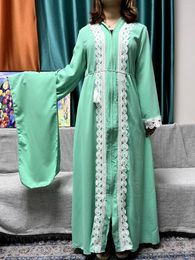 Ethnic Clothing Muslim Open Abayas For Women Chiffon Appliques Lace Pure Loose Fit Femme Robe African Traditional Islamic Dresses With